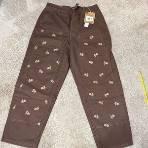 Toad&Co Brown Cargo Pants with Floral Embroidery